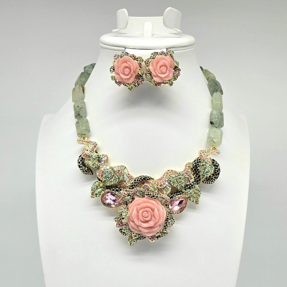 Heidi Daus Unconditional Love Rose Statement Necklace & Earrings Set – Carved